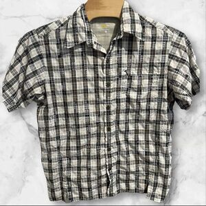 Mountain Hardwear Shirt Mens‎ Sz Large White Black Plaid Short Sleeve Outdoor